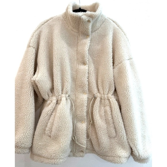 Dazy Size XL Lined Ivory Beige Soft Sherpa Fleece Teddy Drop Shoulder Jacket - Picture 4 of 8